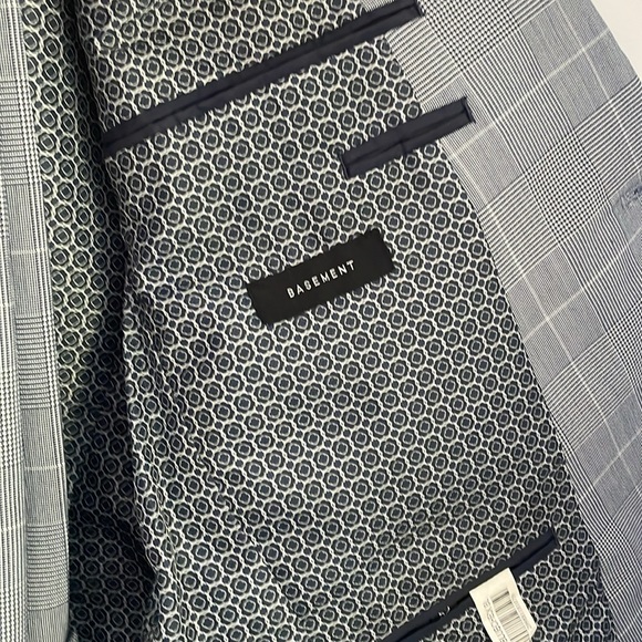 Suit set blue squares modern like new 3 times used slim fit size L pants 34X32 - Picture 3 of 8